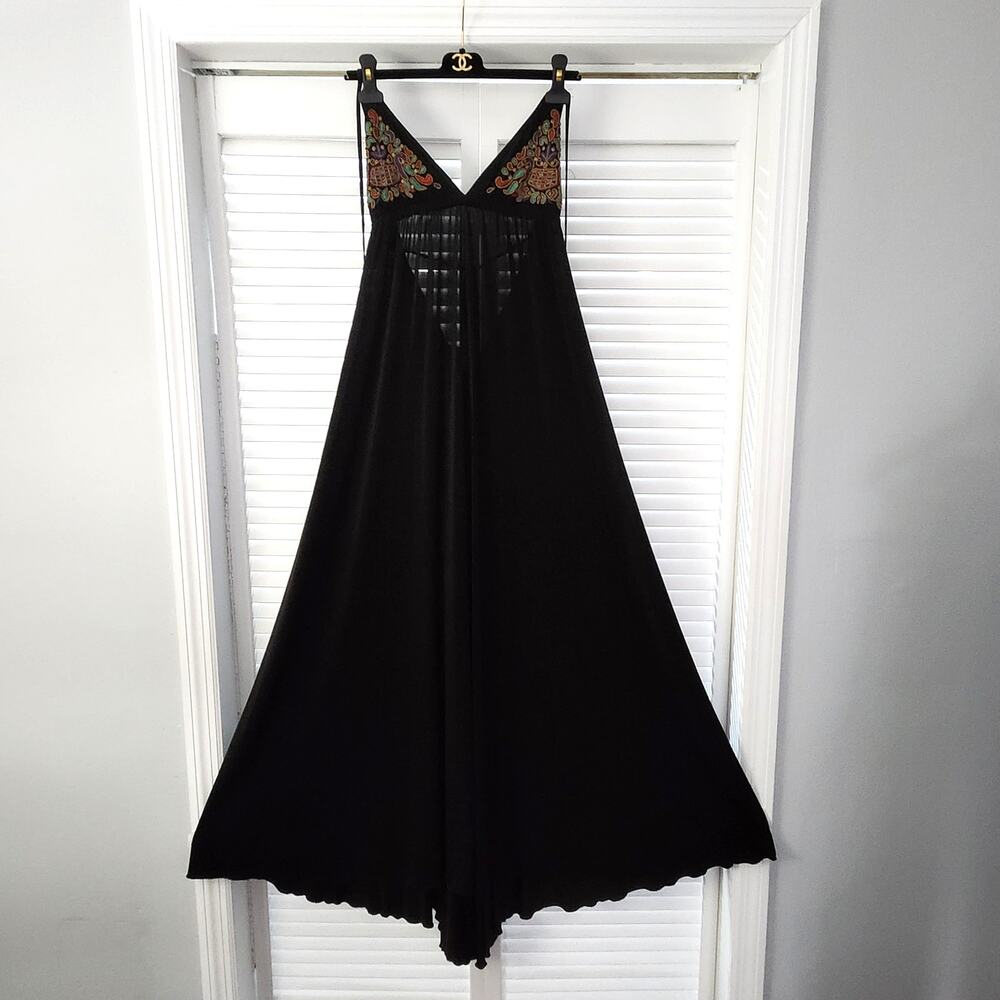 Alexis Floral Embroidered Maxi Dress Black Tiered Boho Formal Size L